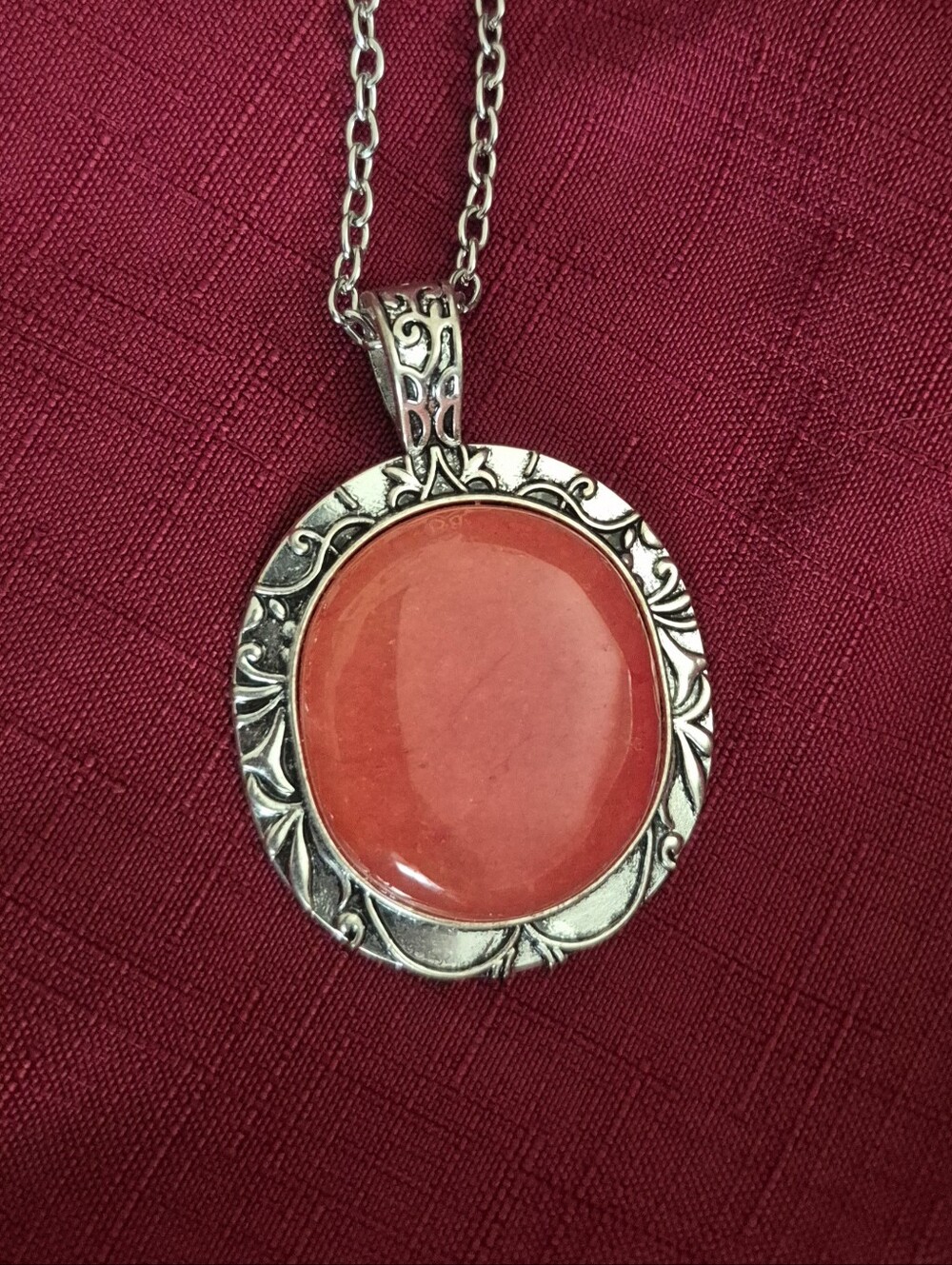 paparazzi Silver-Tone Filigree Necklace with Coral Orange Cabochon